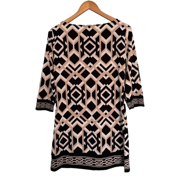 White House Black Market Geometric Print 3/4 Sleeve Dress Size M - Picture 2 of 5